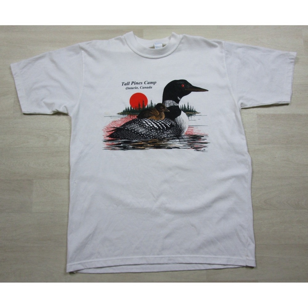 Vintage 90s Ontario Canada T Shirt Men's (XL) Tall Pines Camp Duck Nature